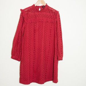 Madewell Red Eyelet Mockneck Ruffle Mini Dress
